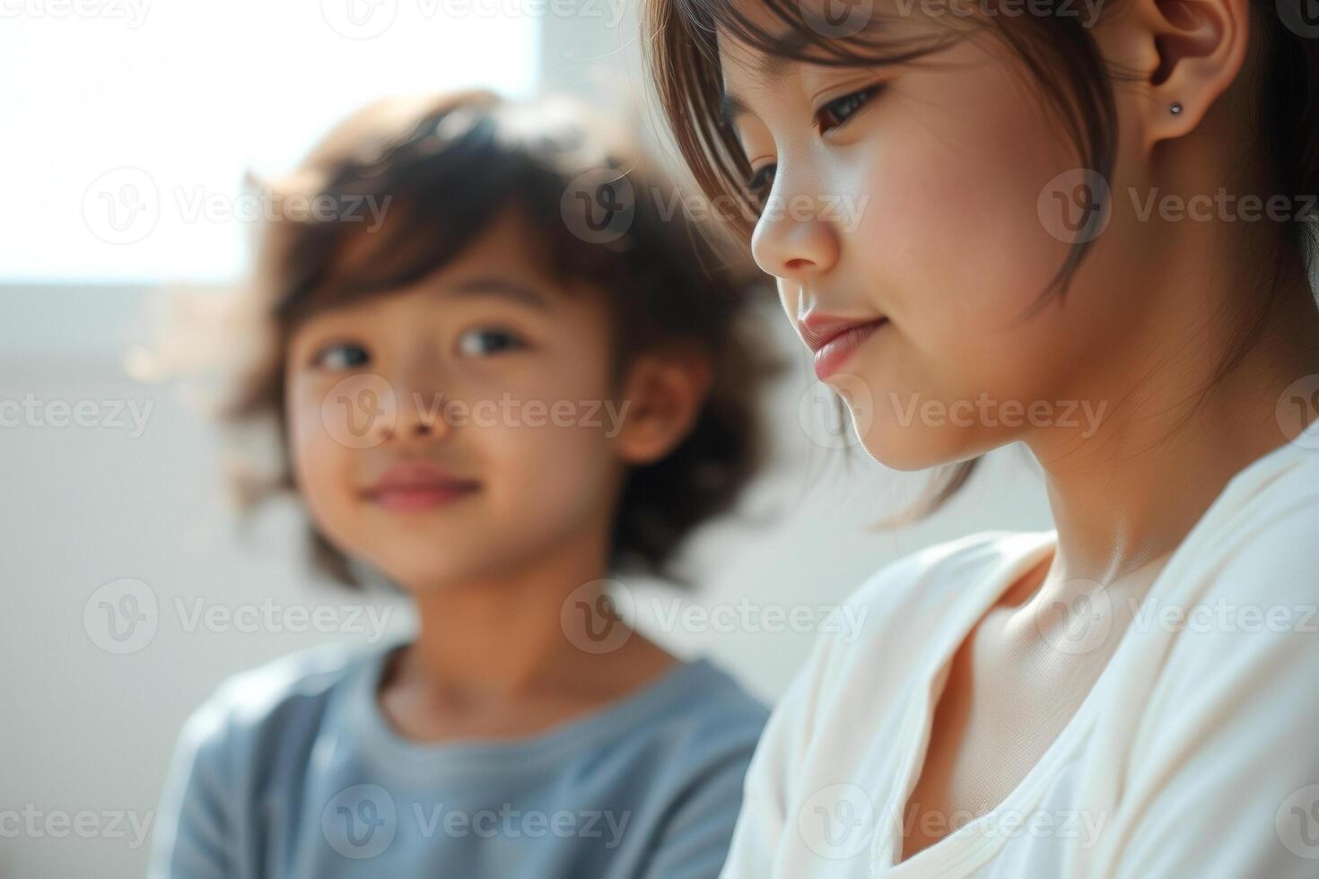 Closeup Portrait of a Young Girl with Brown Hair Looking Away photo