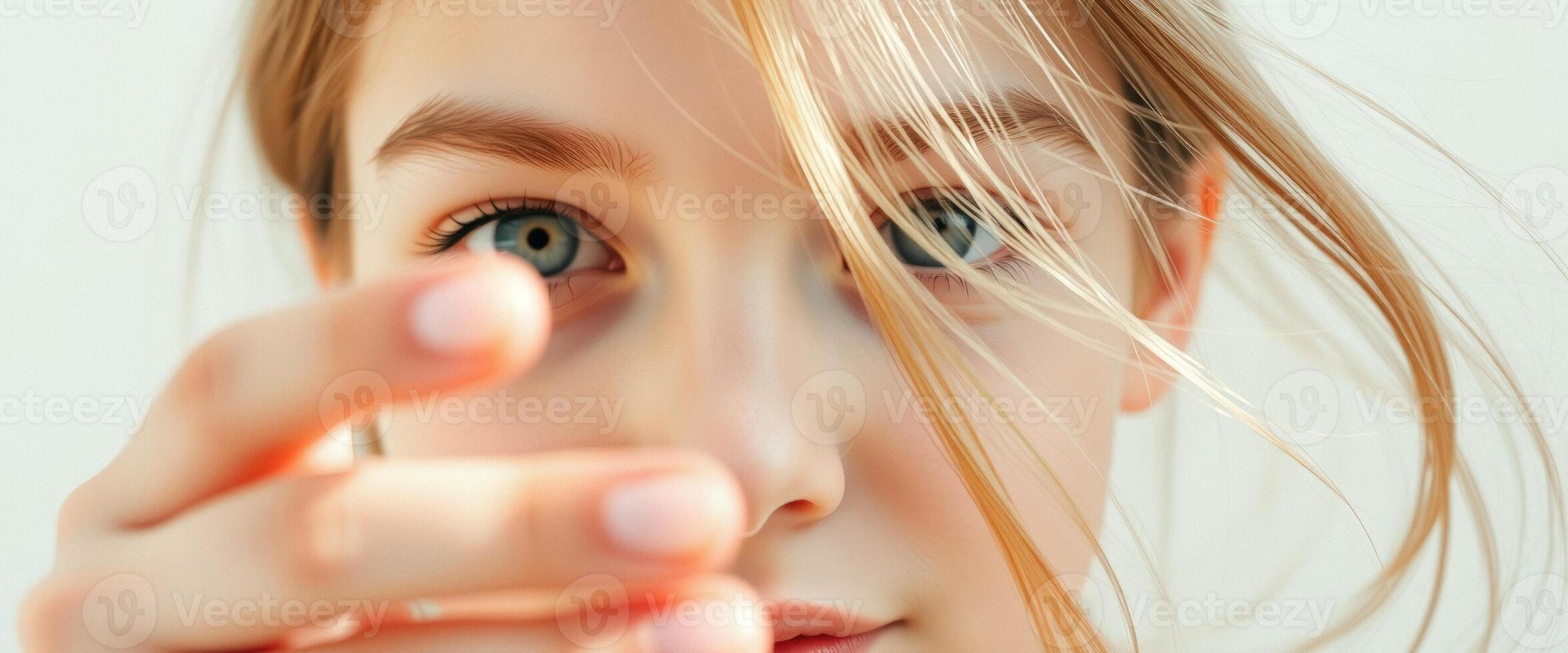 Close-up Portrait of a Young Woman with Blue Eyes photo