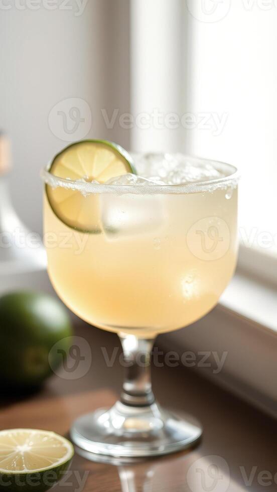 Refreshing Cocktail with Lime Garnish and Ice photo
