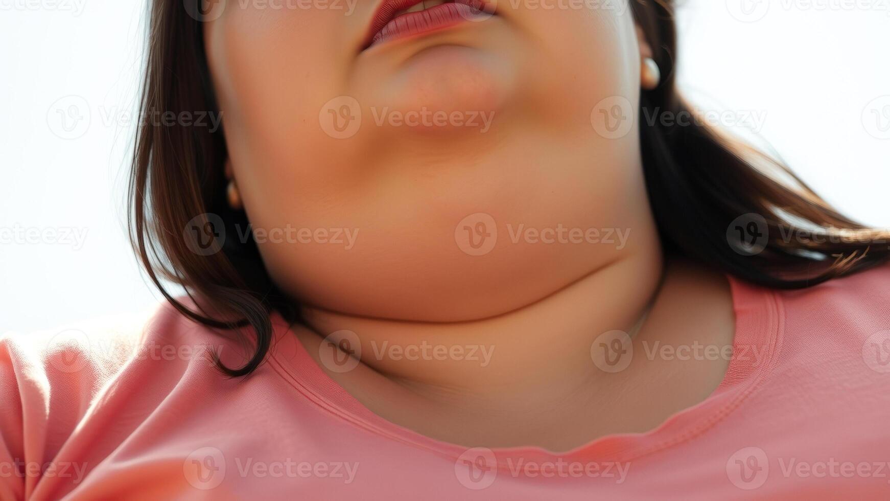 Close-up of a woman's neck and chin with pink lipstick photo