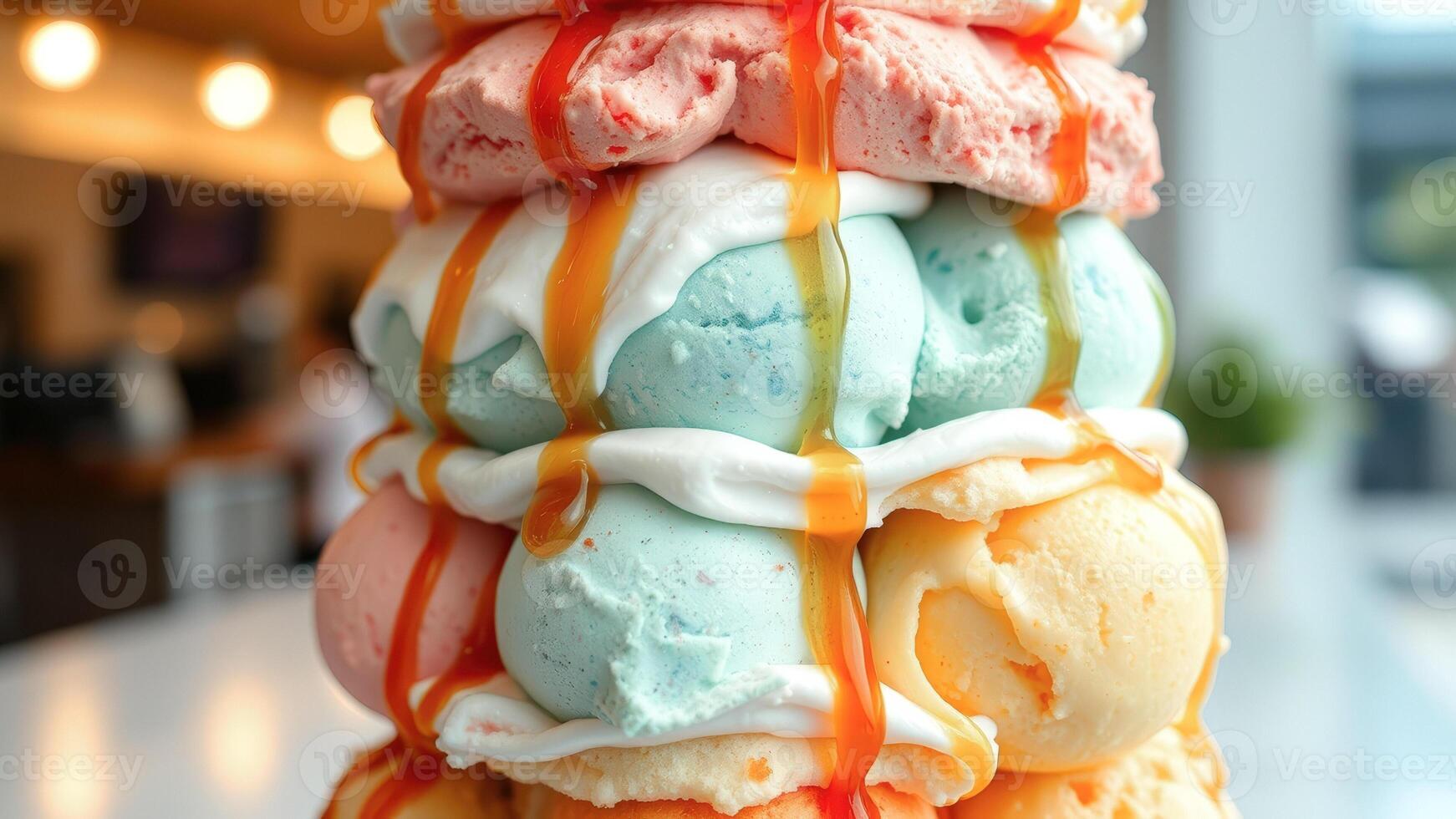 Closeup of a Colorful Ice Cream Sundae photo