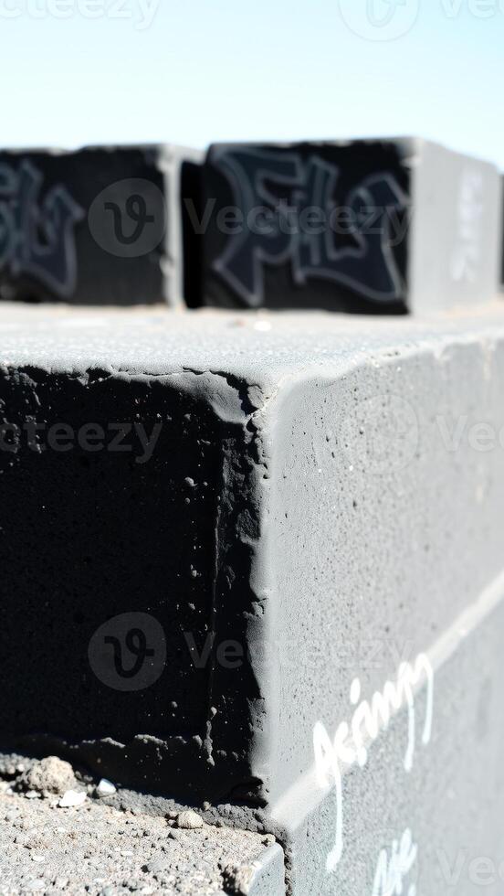 Black and White Concrete Block with Graffiti photo