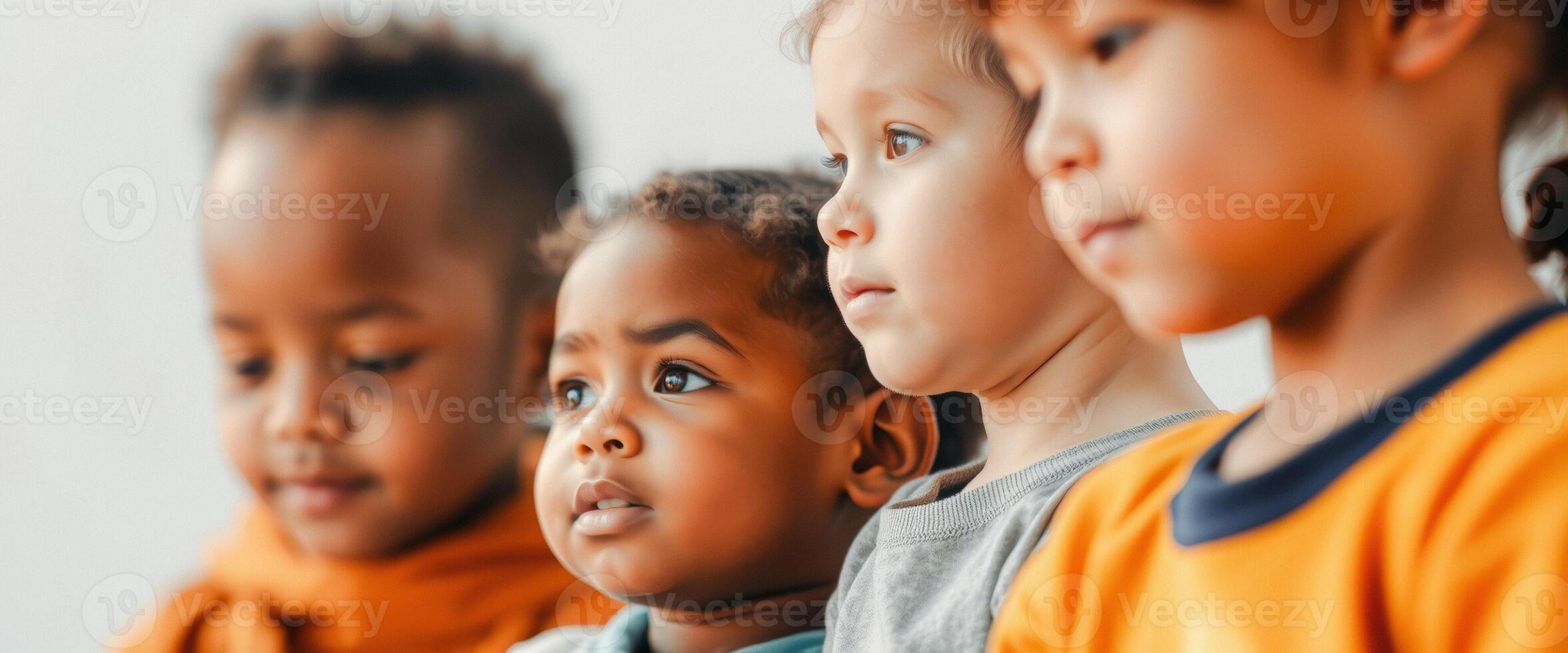 Diverse Children Looking Off Camera Together photo