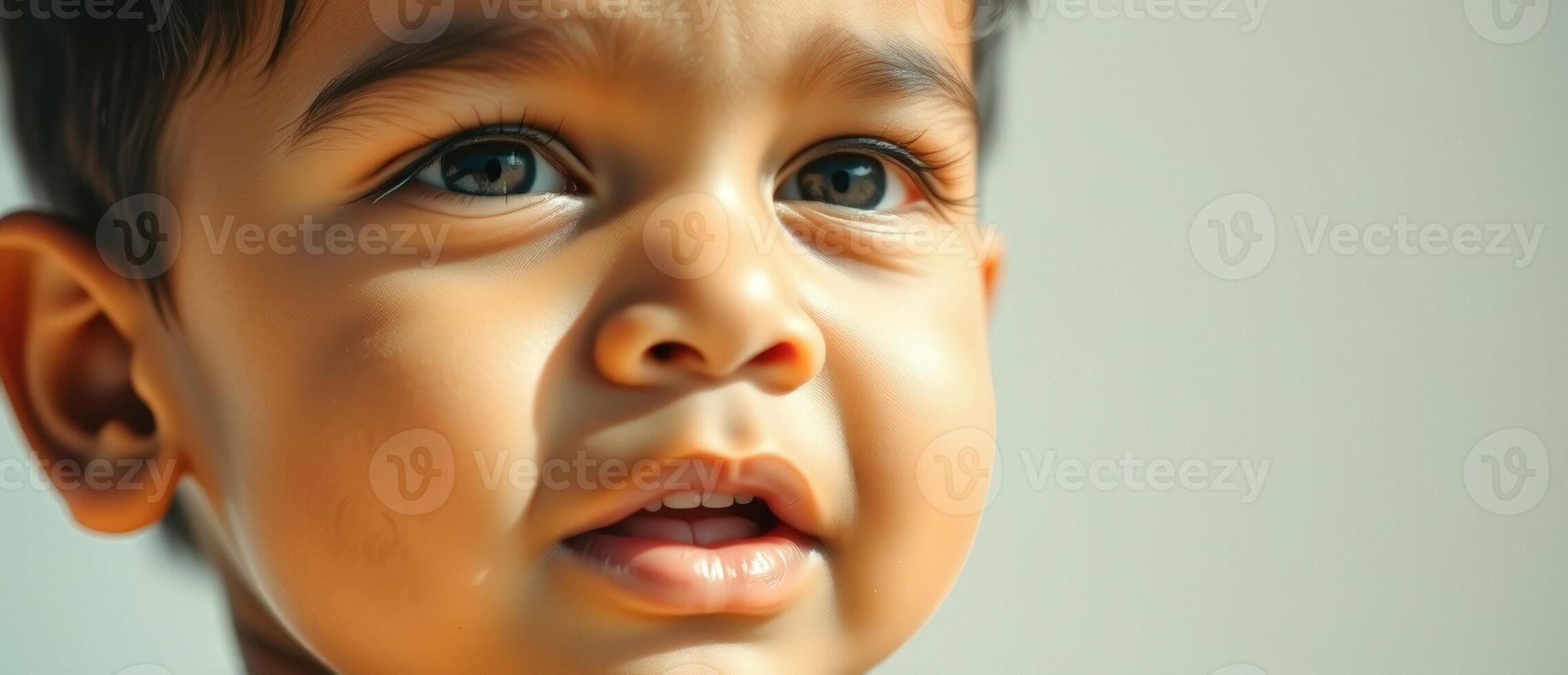 Closeup of a Young Boy's Face with Curious Expression photo