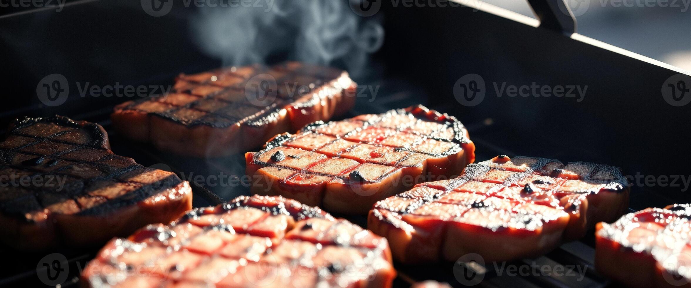 Steaks Grilling On BBQ photo