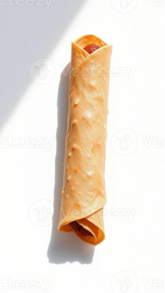 Dog chew toy rolled up in the shape of a hotdog photo