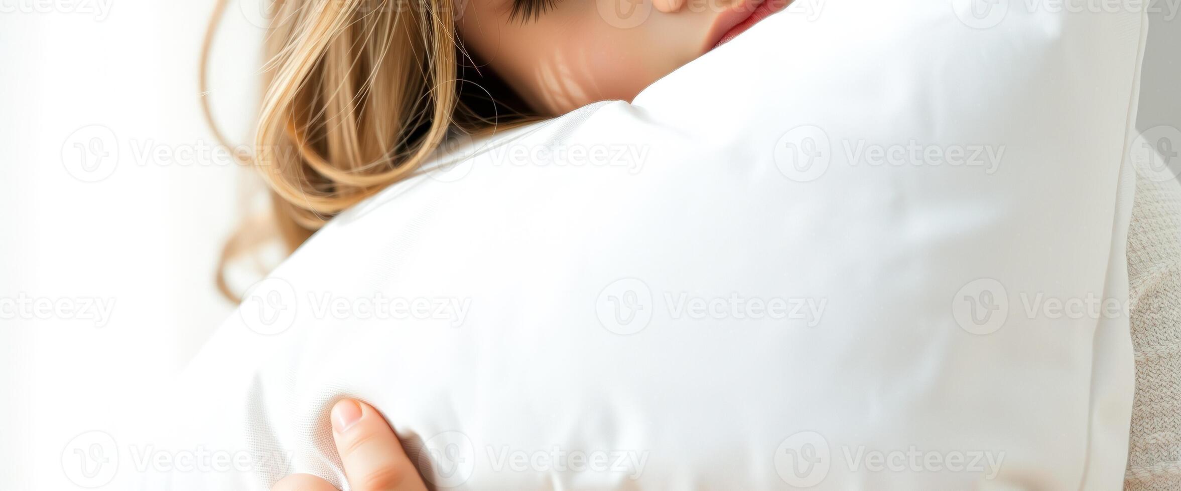 Woman's Hand Holding White Pillow photo