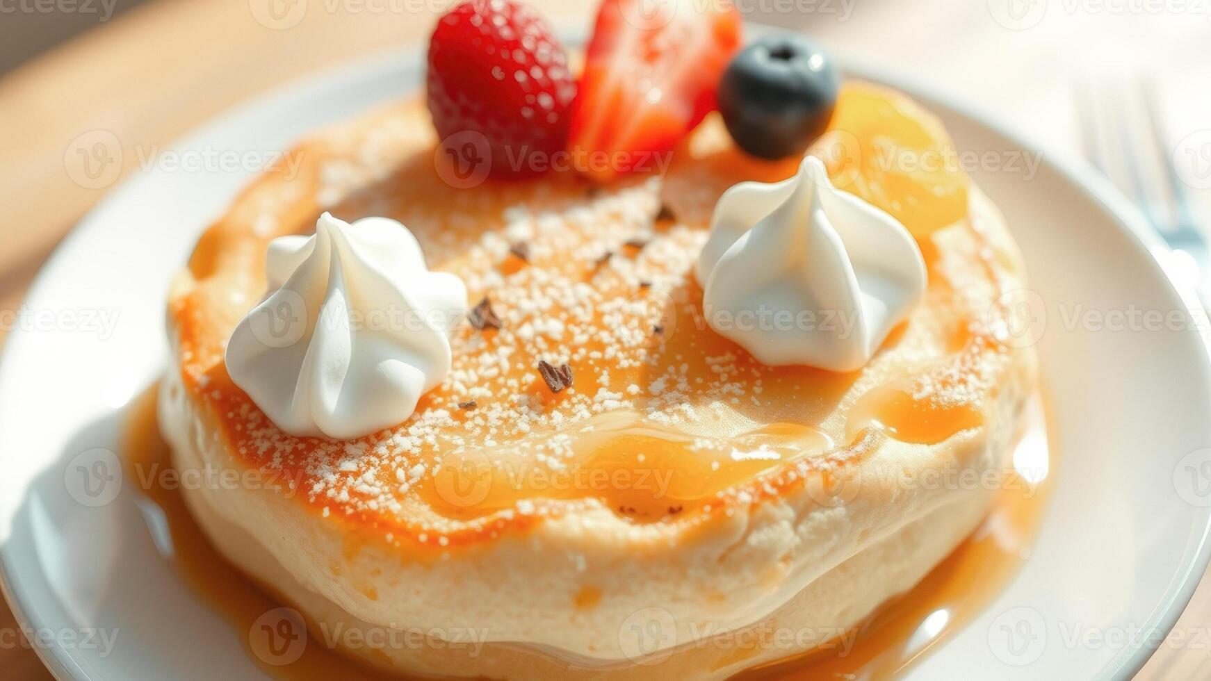 Close-up of Delicious Dessert with Whipped Cream and Caramel Sauce photo