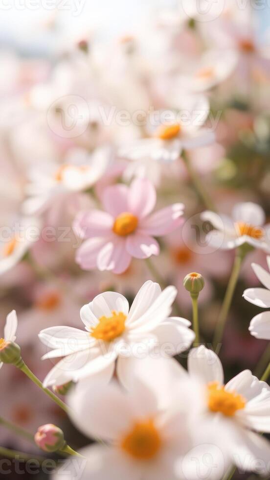 Soft Focus White and Pink Flowers in a Field photo