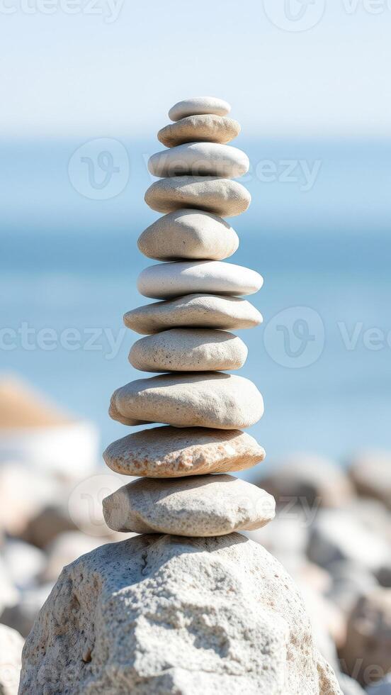 Stacked Stones on a Beach photo