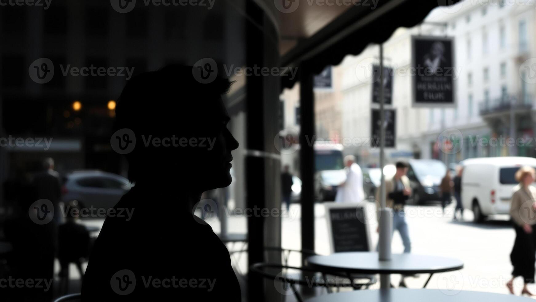 Silhouette of a Man Looking Out a Window photo
