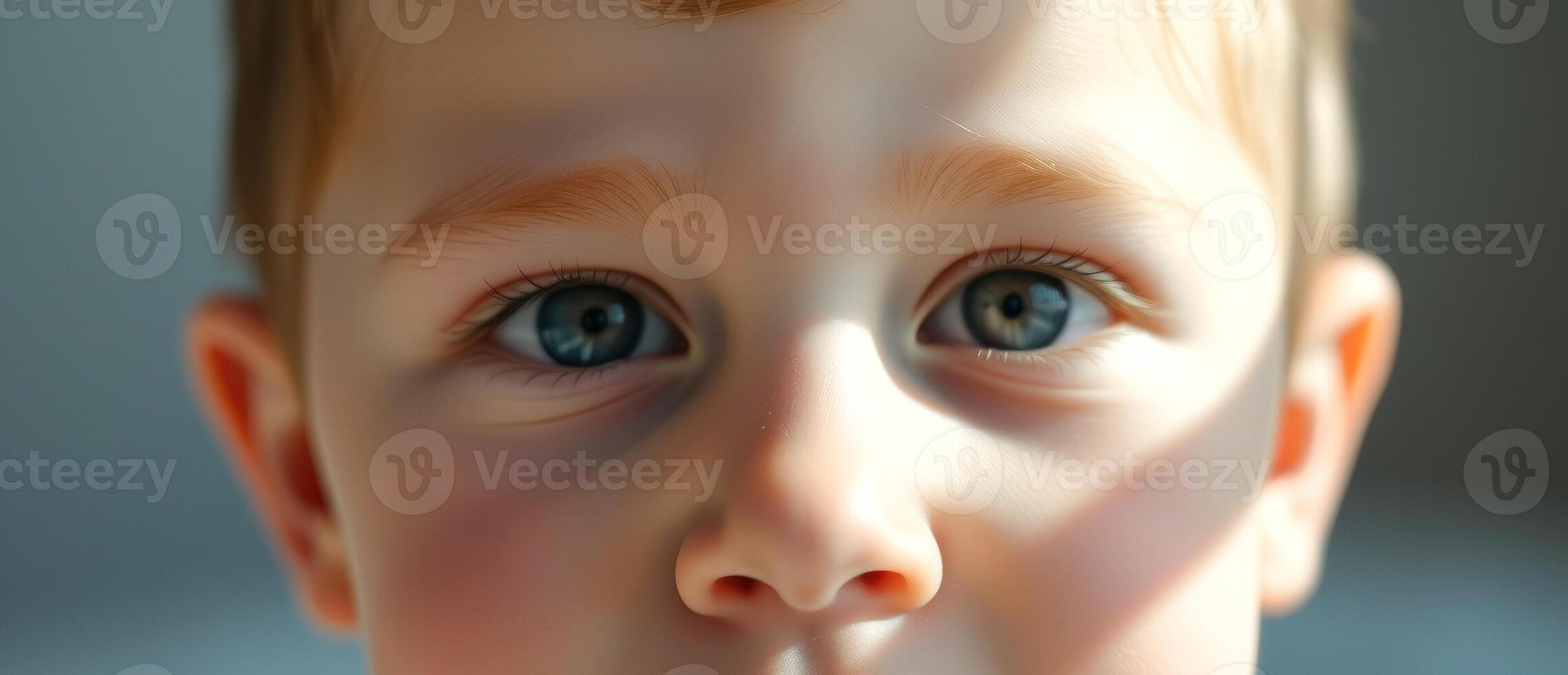 Close-up of a young boy's face with a soft focus on the eyes. photo