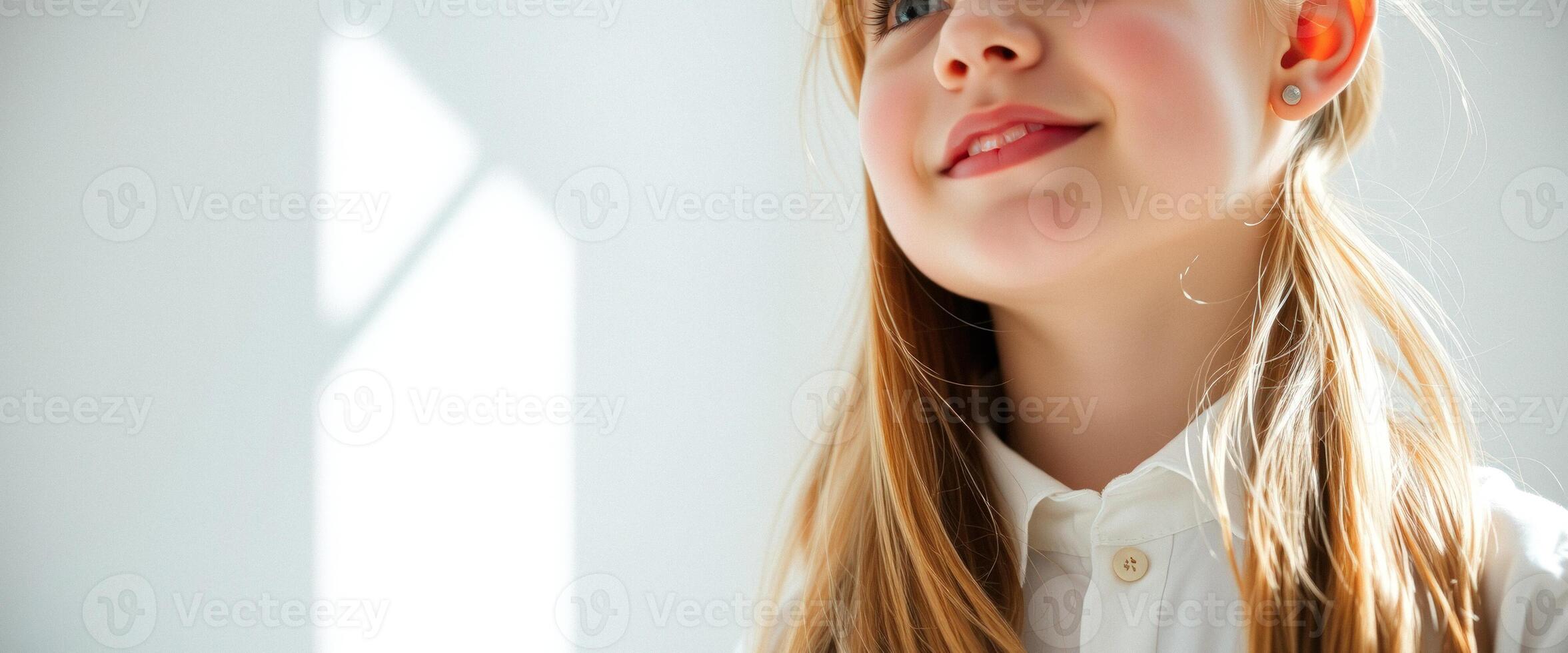 Portrait of a smiling young girl with blonde hair photo