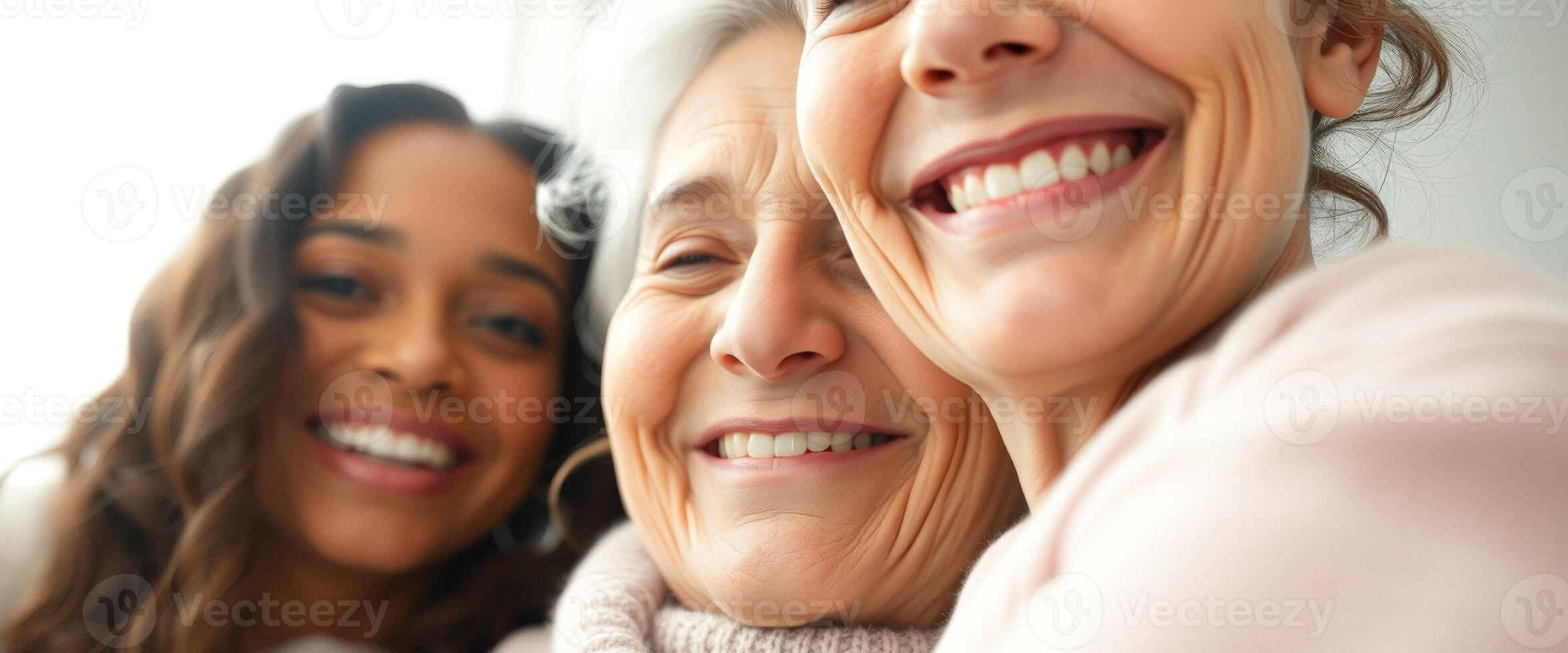Close-up of three generations of women smiling photo