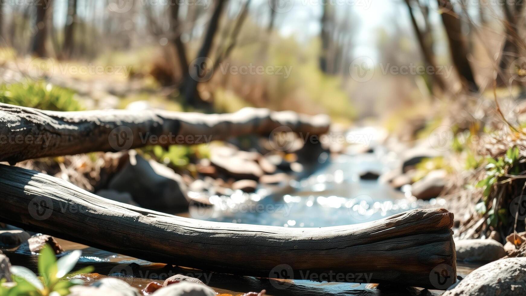 Log Bridge over a Creek in a Forest photo