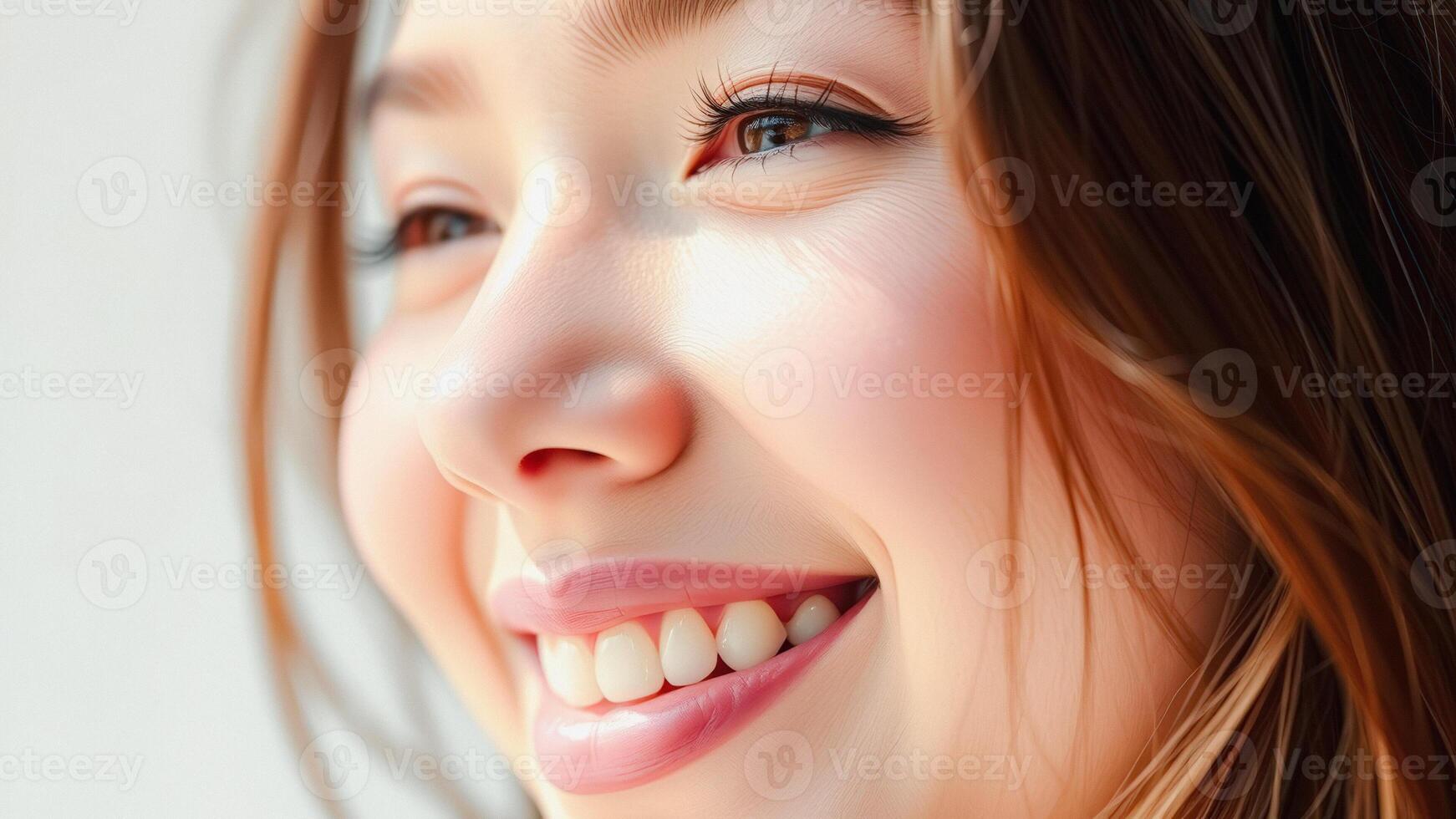 Close Up of a Woman Smiling with White Teeth photo