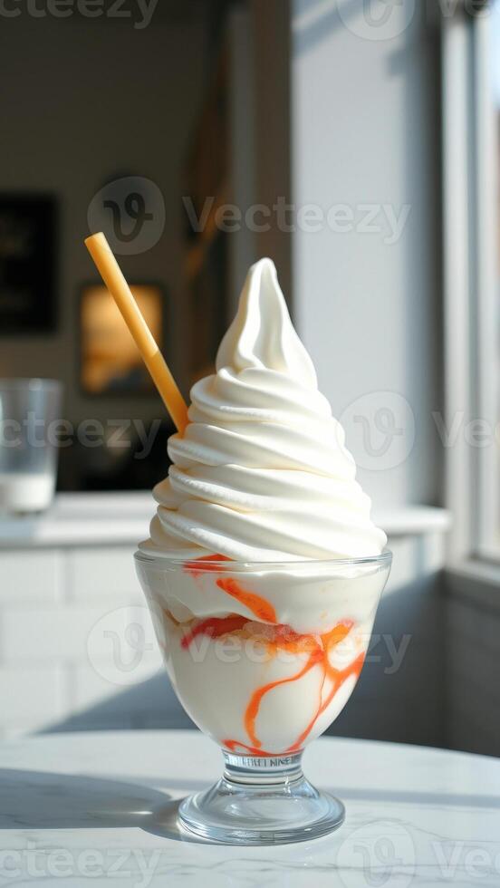 Orange Swirl Ice Cream Sundae with Straw photo