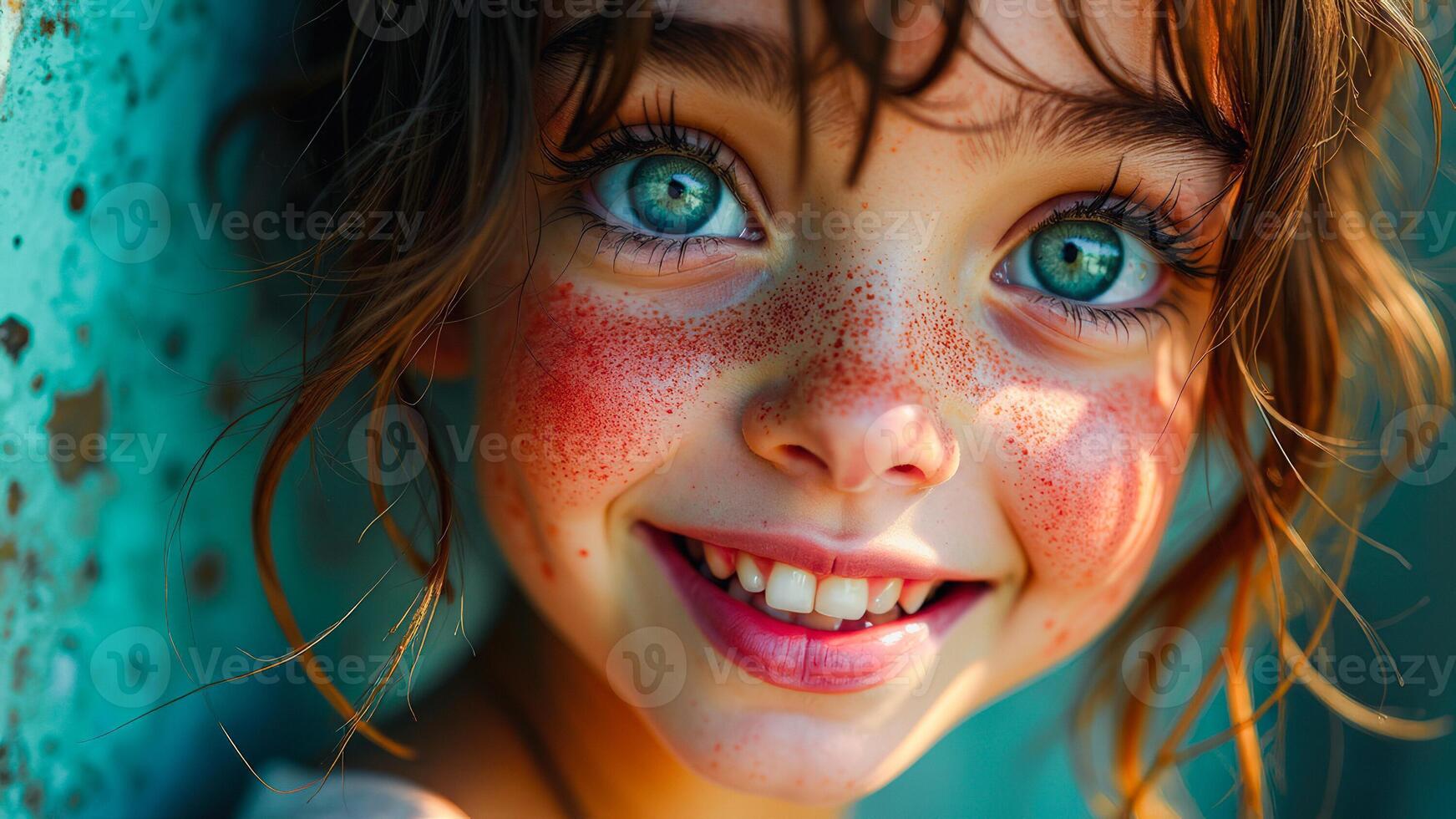 Close-up Portrait of a Smiling Girl with Freckles photo