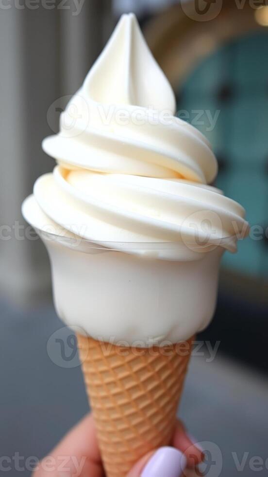 Closeup of a Soft Serve Ice Cream Cone photo