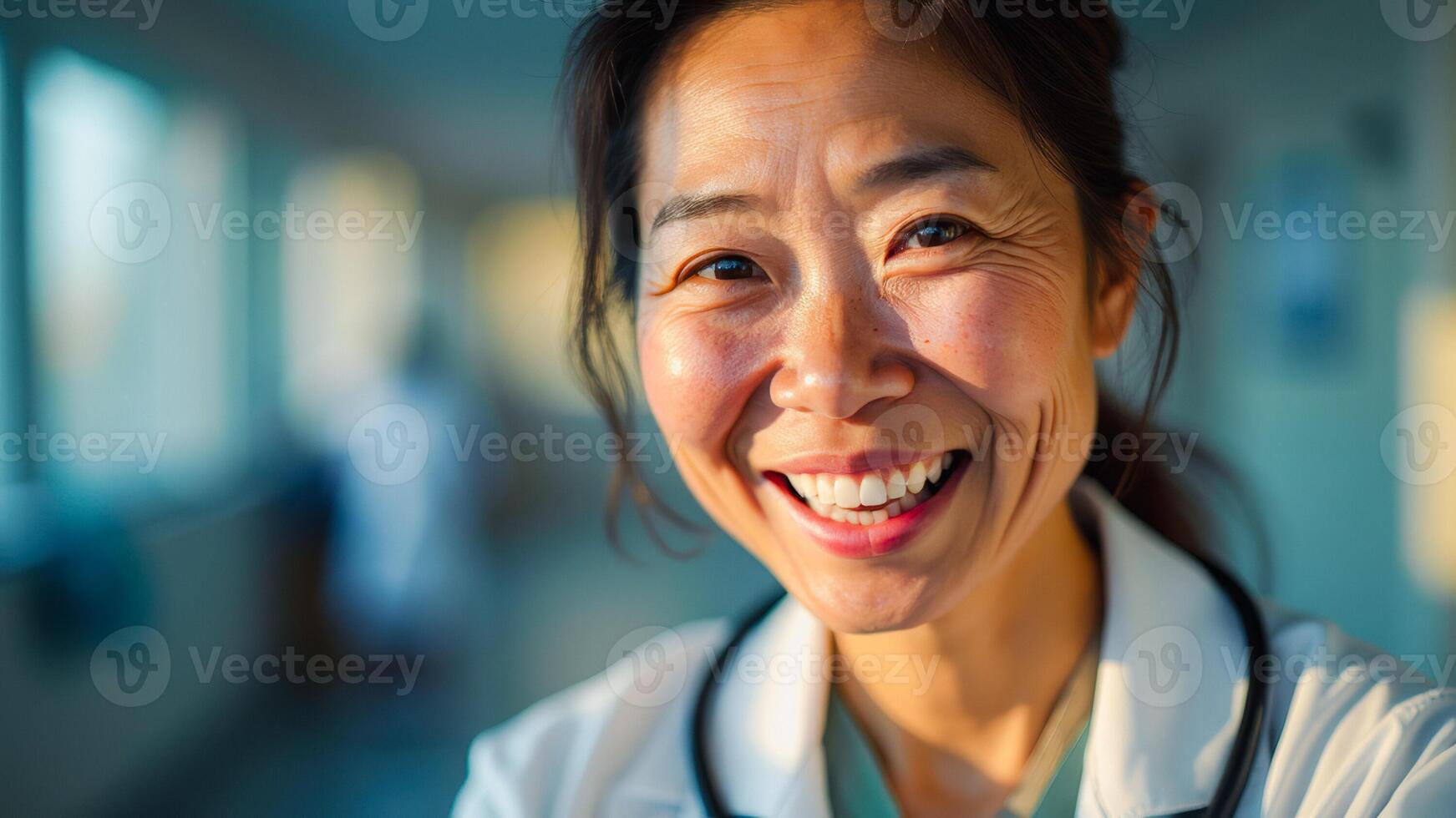 Portrait of a Smiling Doctor in a Hospital Corridor photo