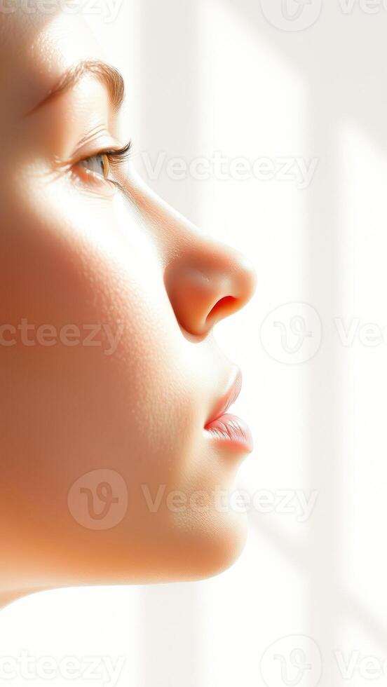 Close-up Profile of a Woman's Face with Soft, Natural Lighting photo
