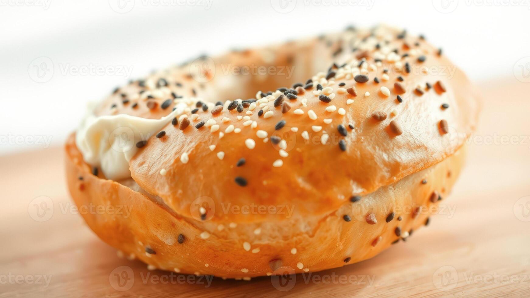 Close-up of a Freshly Baked Everything Bagel with Cream Cheese photo