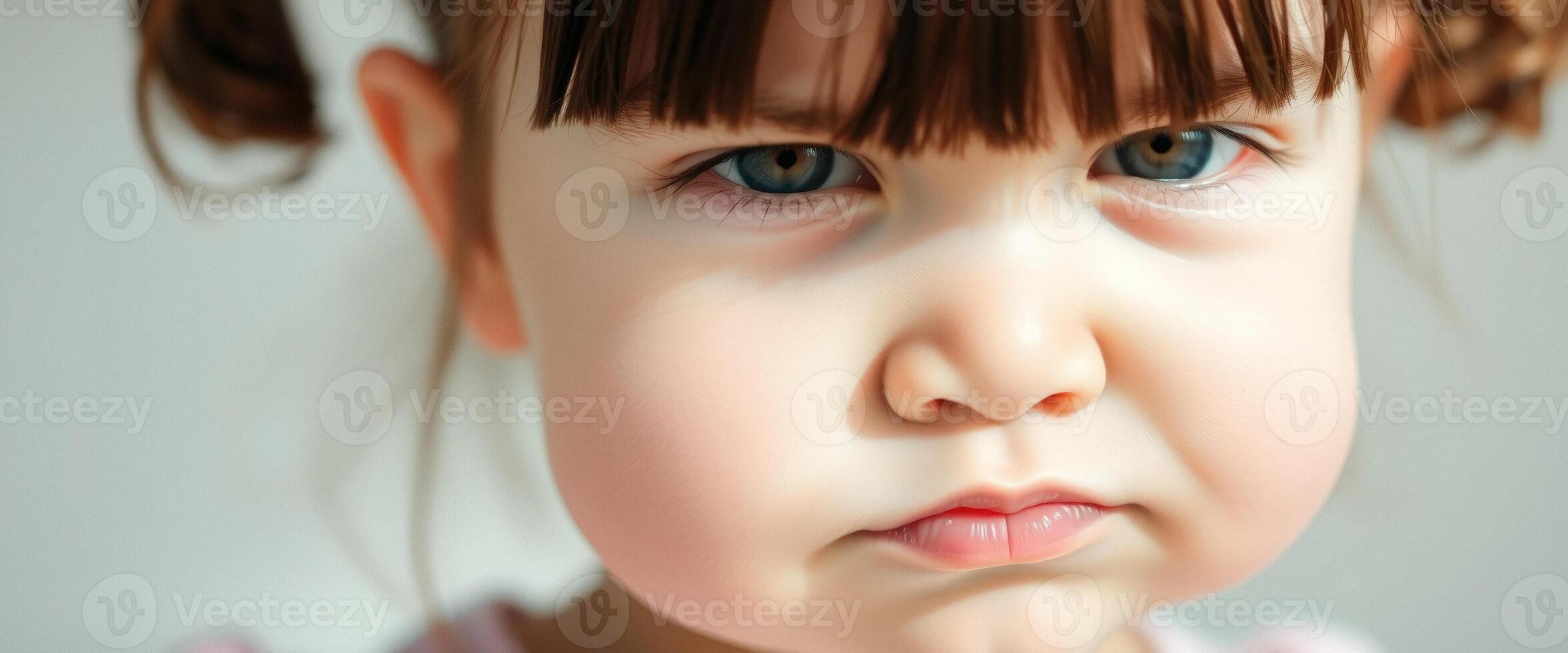 Close-up portrait of a little girl with blue eyes photo