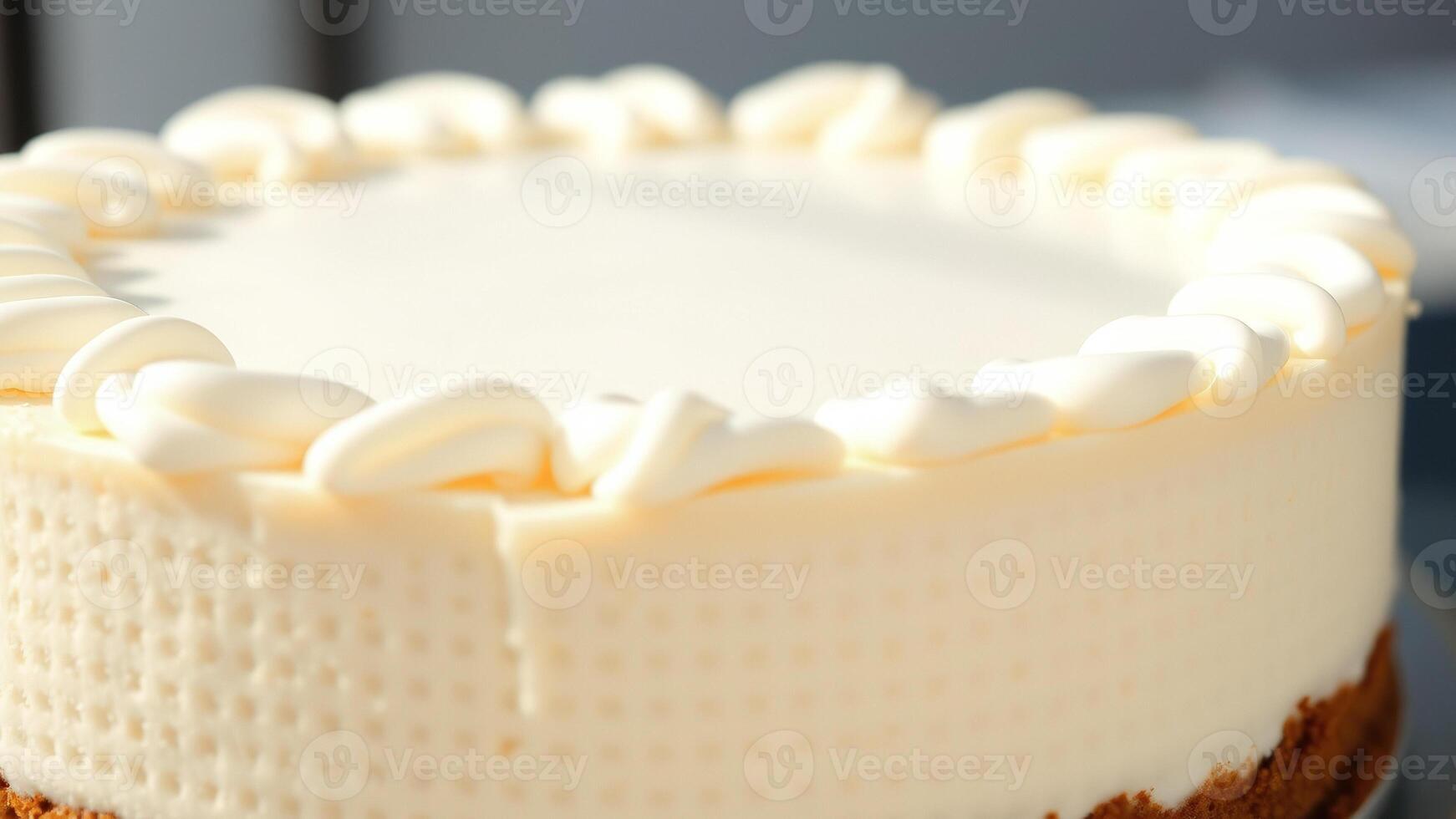 Close-up of a Creamy Cheesecake with Whipped Cream Topping photo