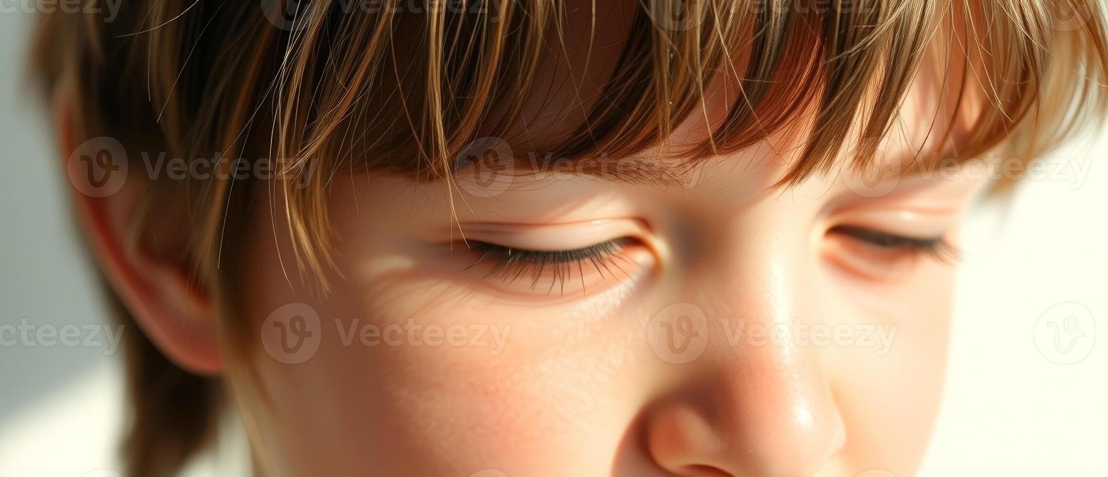 Close-up of a girl's face with her eyes closed photo