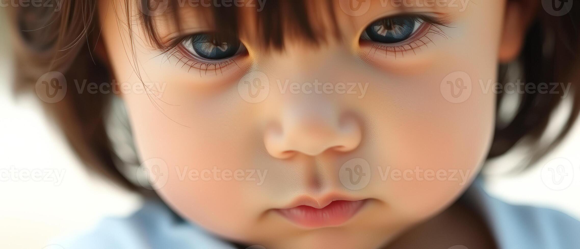 Close-up Portrait of a Young Child with Blue Eyes photo