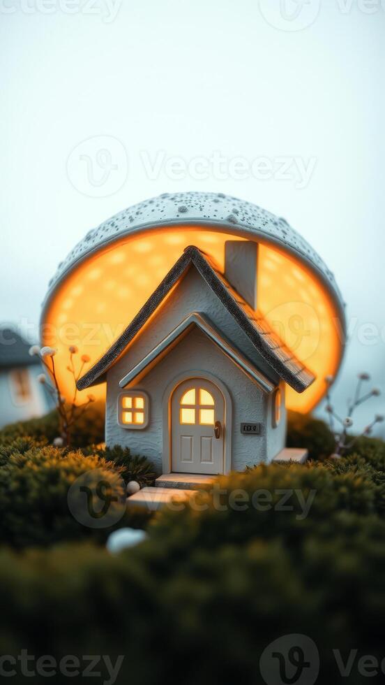 Miniature House Under a Moonlit Sky photo