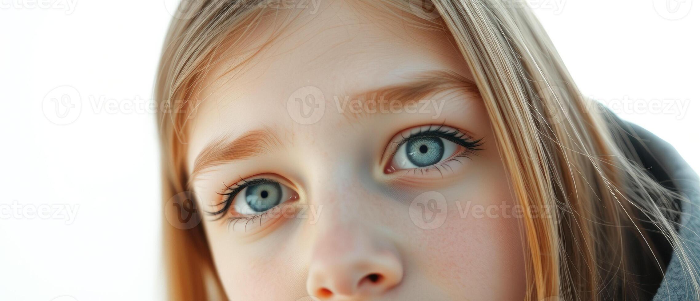 Closeup Portrait of Young Girl with Blue Eyes photo