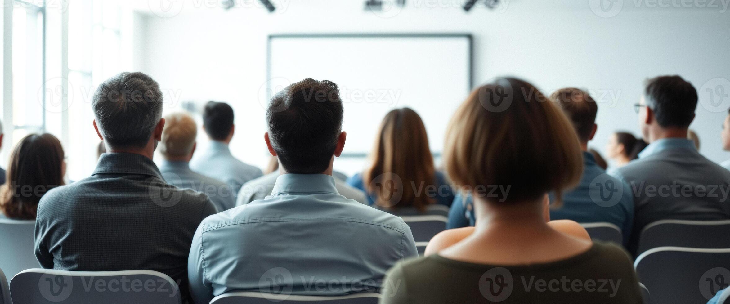 A group of people sitting in chairs in front of a screen photo