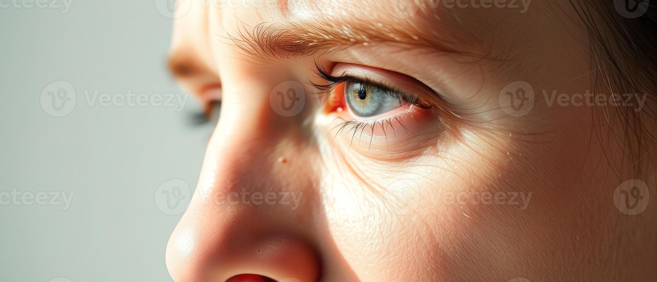 Close-up of a woman's eye with sunlight reflecting on her skin photo