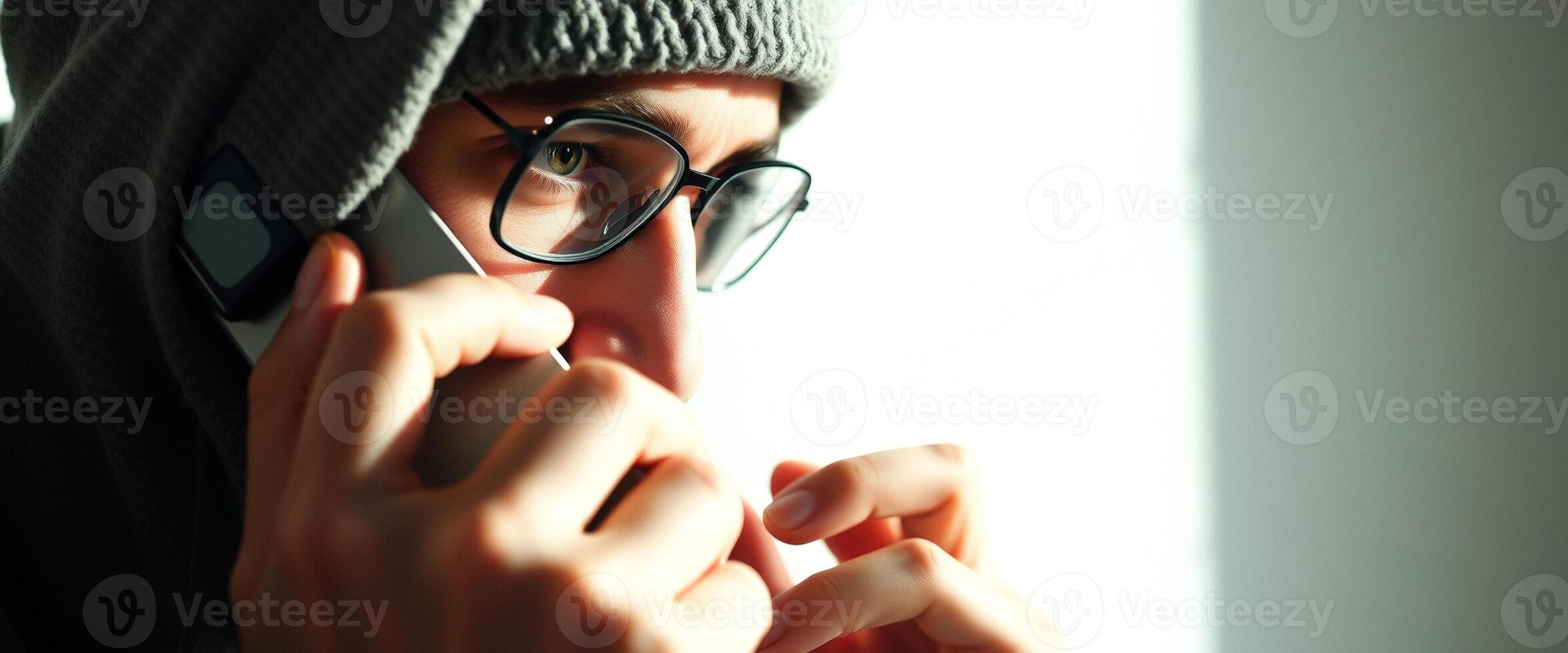Man on phone with soft light photo