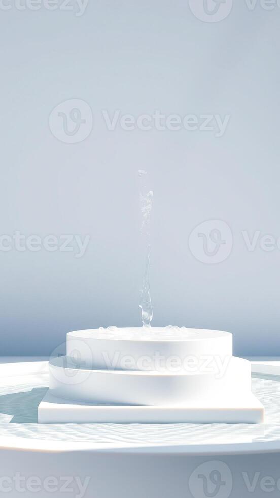 Water Drop Splashing on White Platform photo