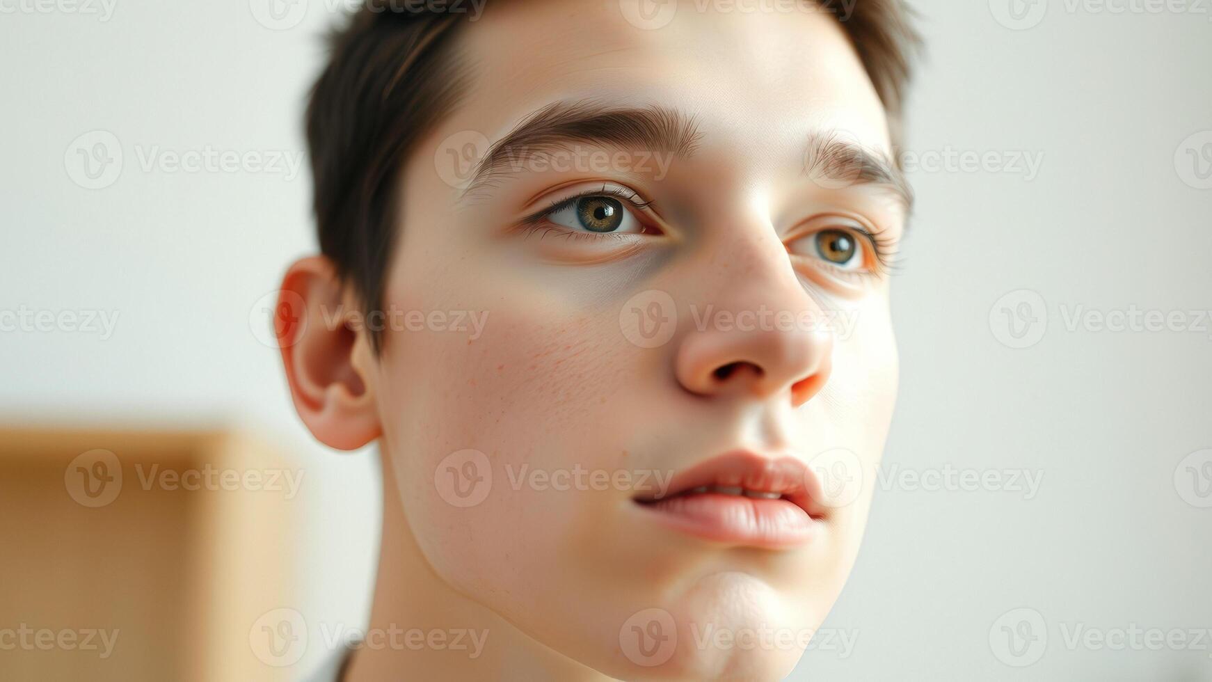 Close Up Portrait of a Young Man Looking Up photo