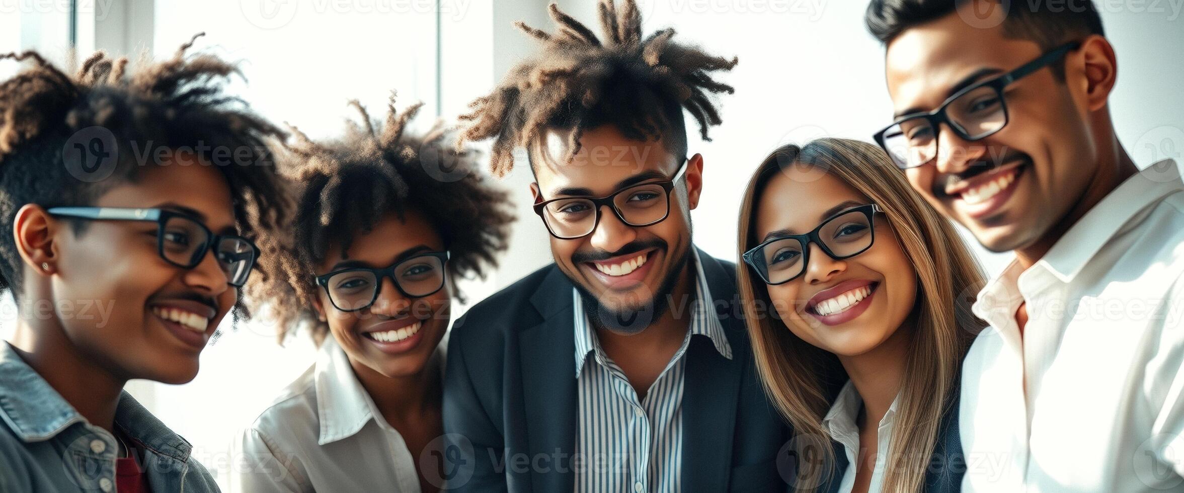 Diverse Group of Friends Smiling and Looking at Camera photo