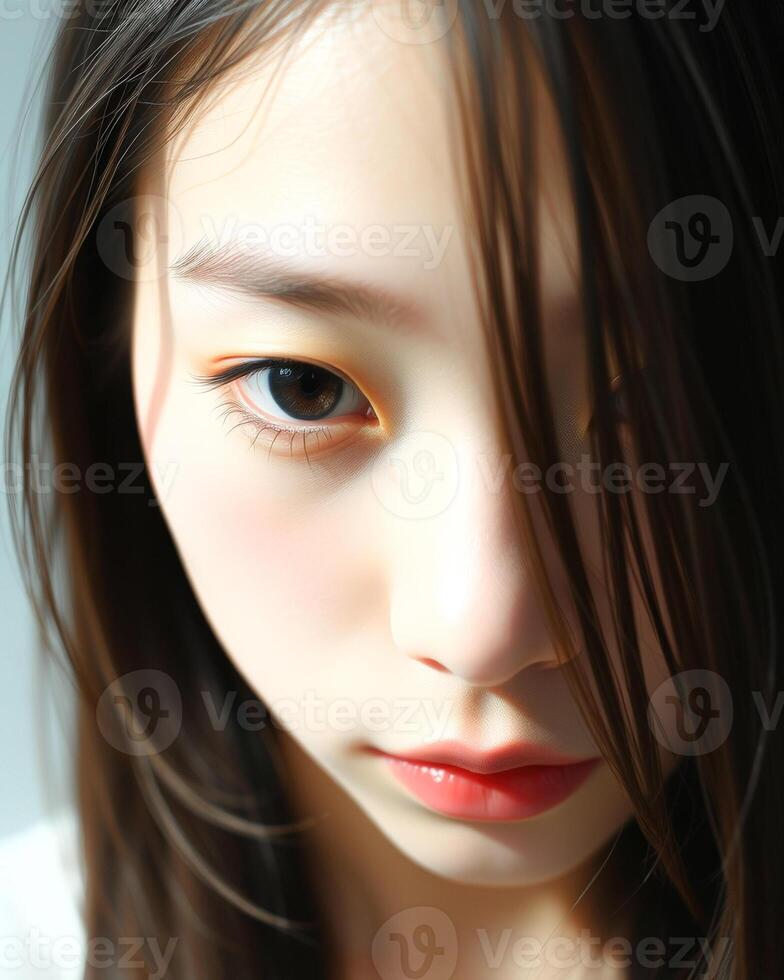 Close-up of a young woman's eye and lips photo