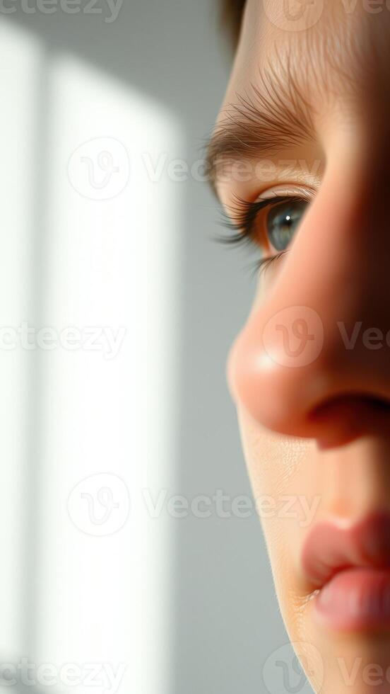 Closeup of a woman's eye and nose with soft light photo