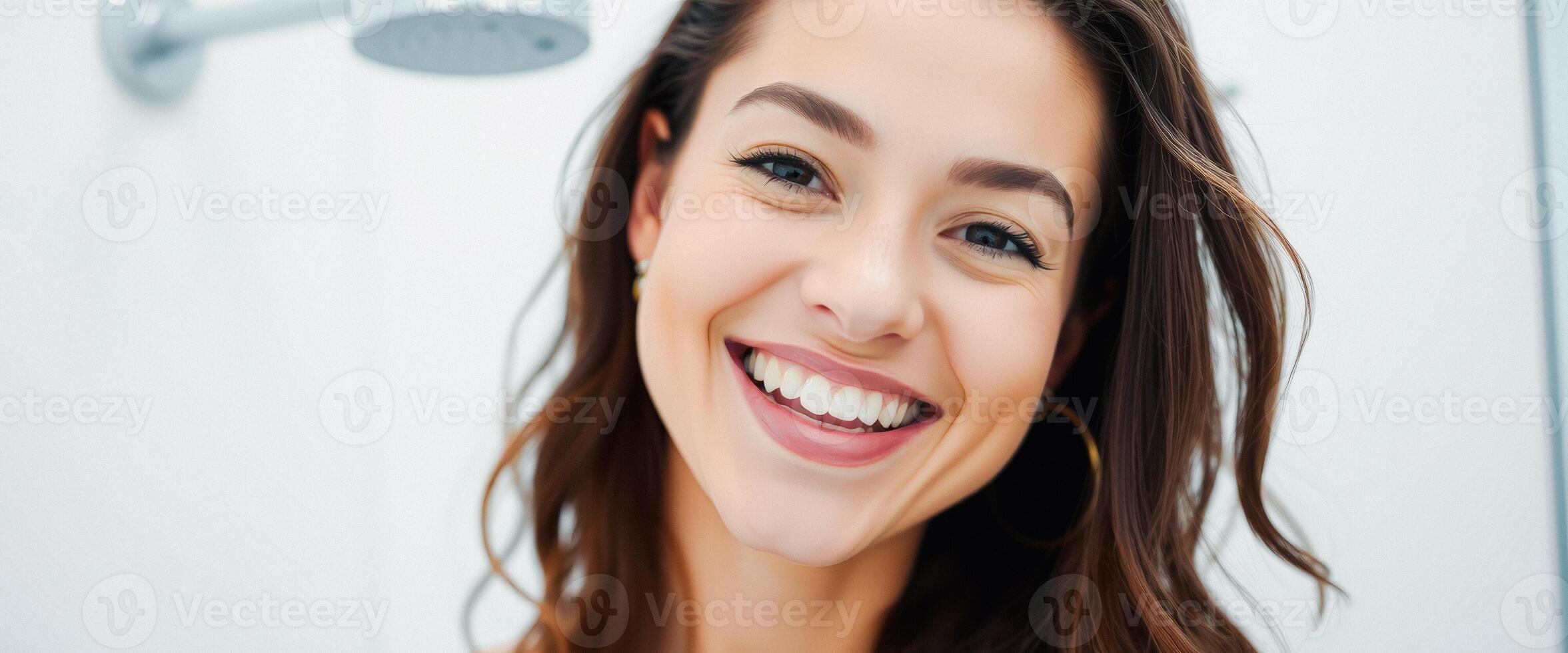 Happy young woman in a bathroom photo