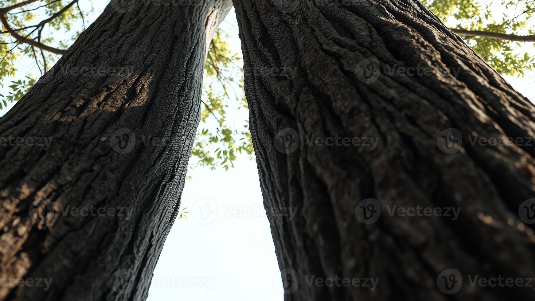Tree Trunk Close-up with Bright Sky photo