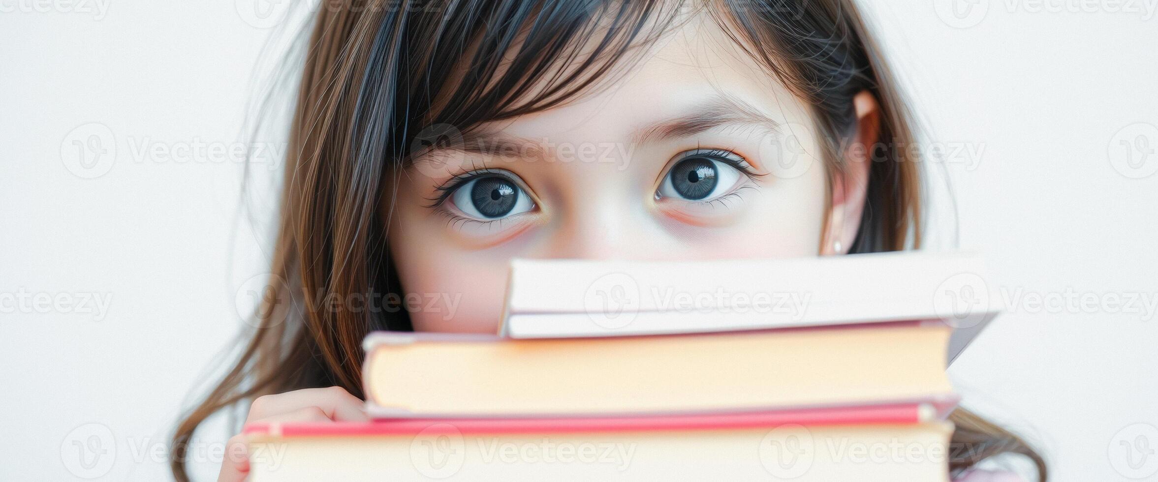 Curious Girl Peeking Over Books photo
