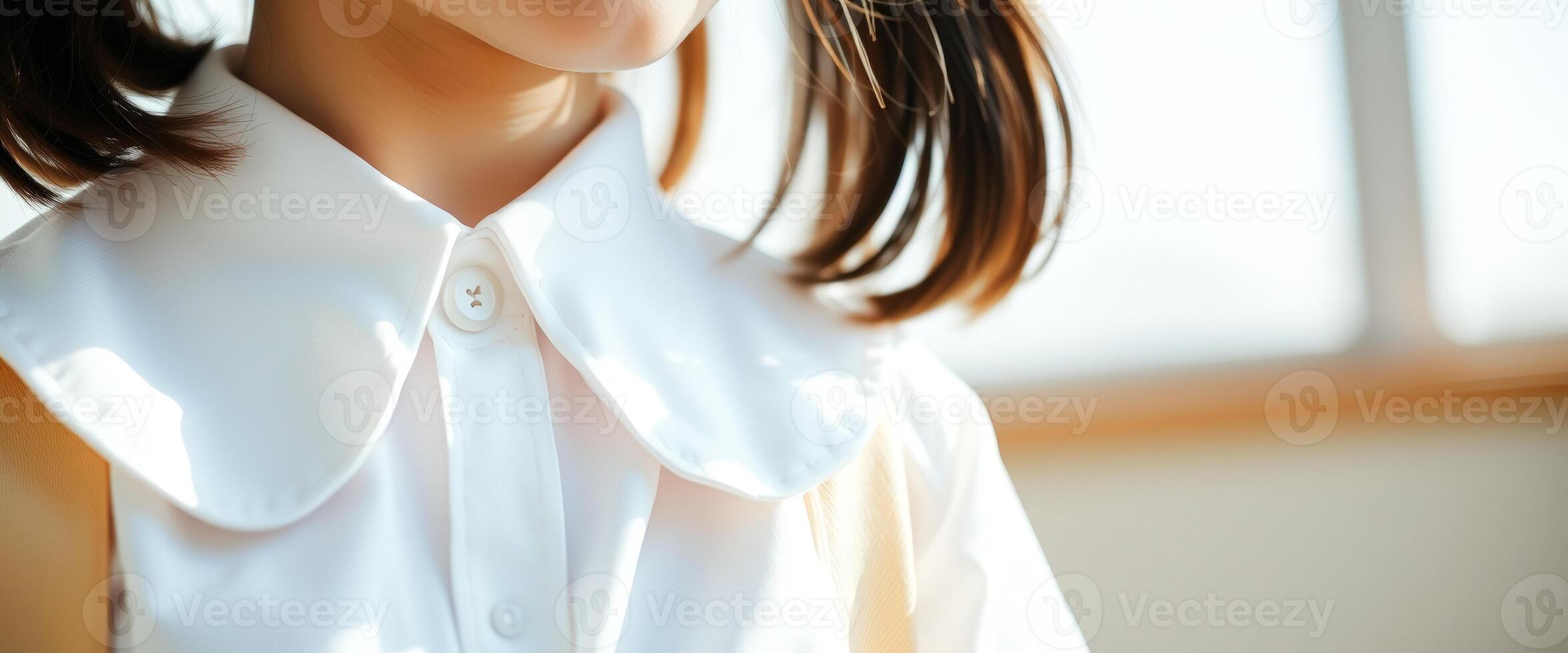 Close up of a white shirt collar with a button photo
