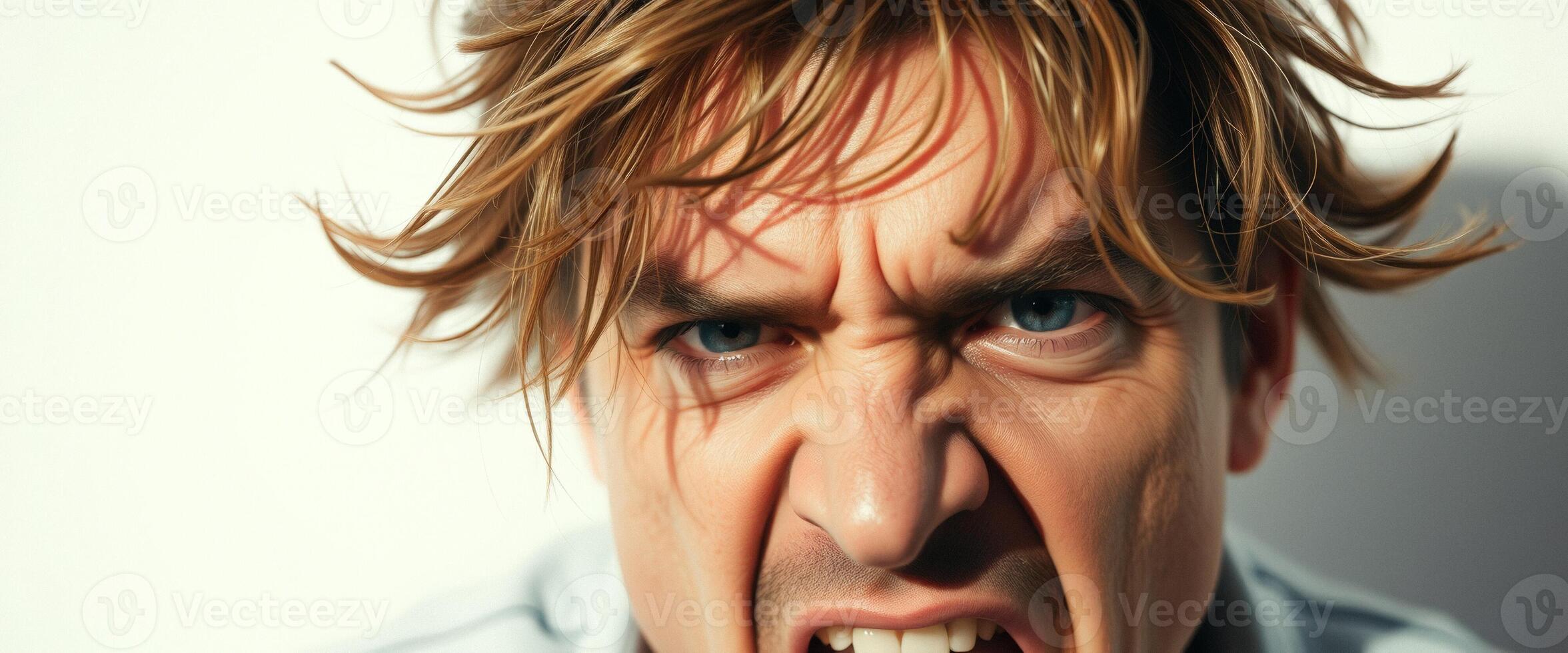 Closeup of a man's face with angry expression photo