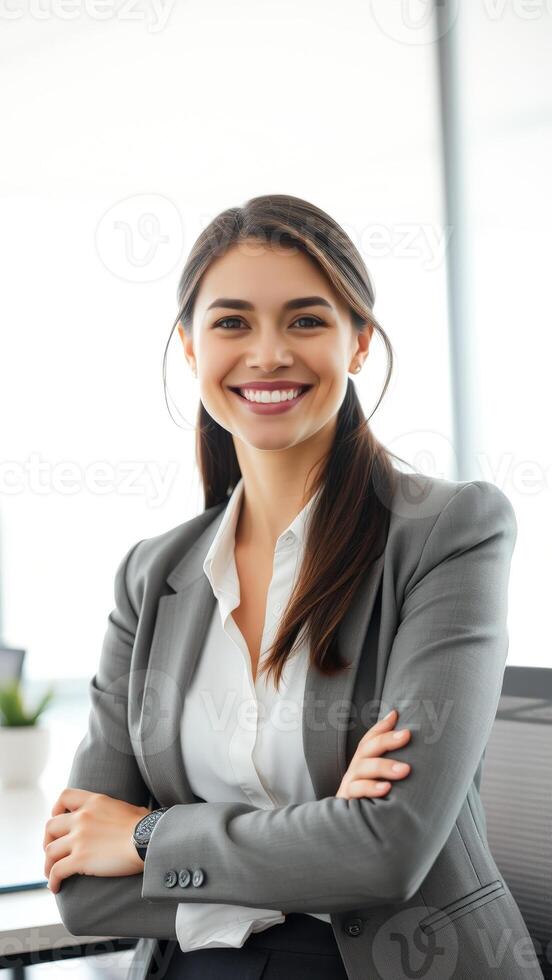 Portrait of a confident businesswoman with a bright smile photo