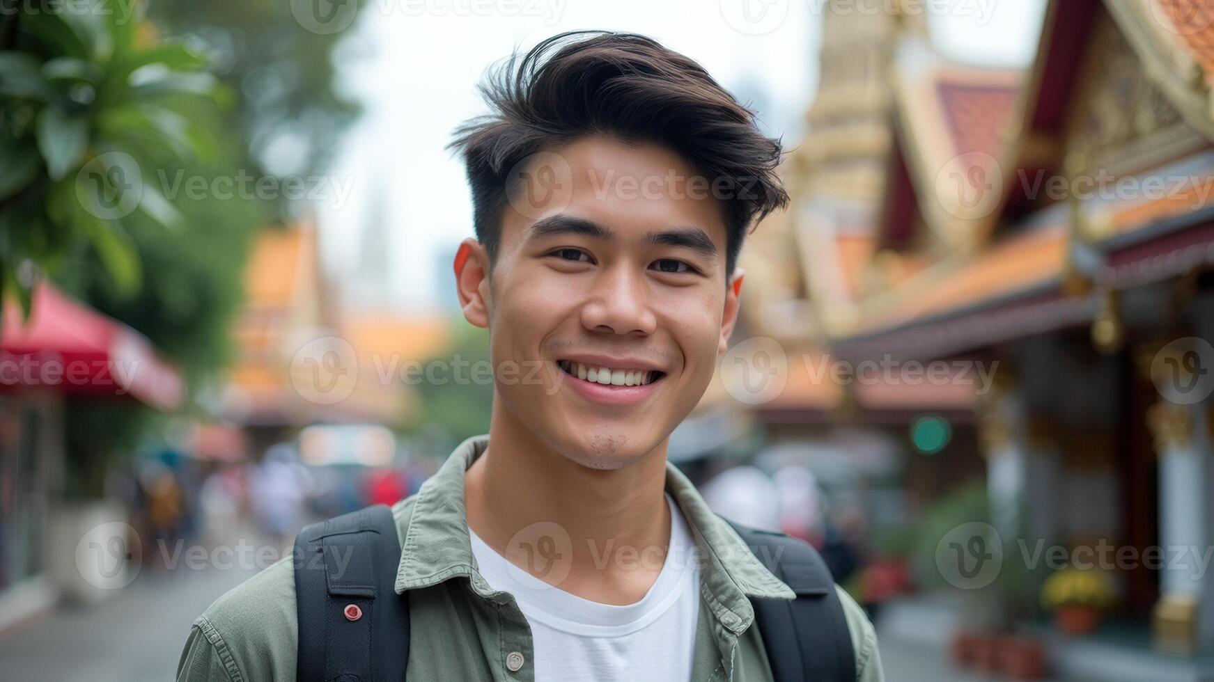 Happy Asian man tourist in Bangkok photo