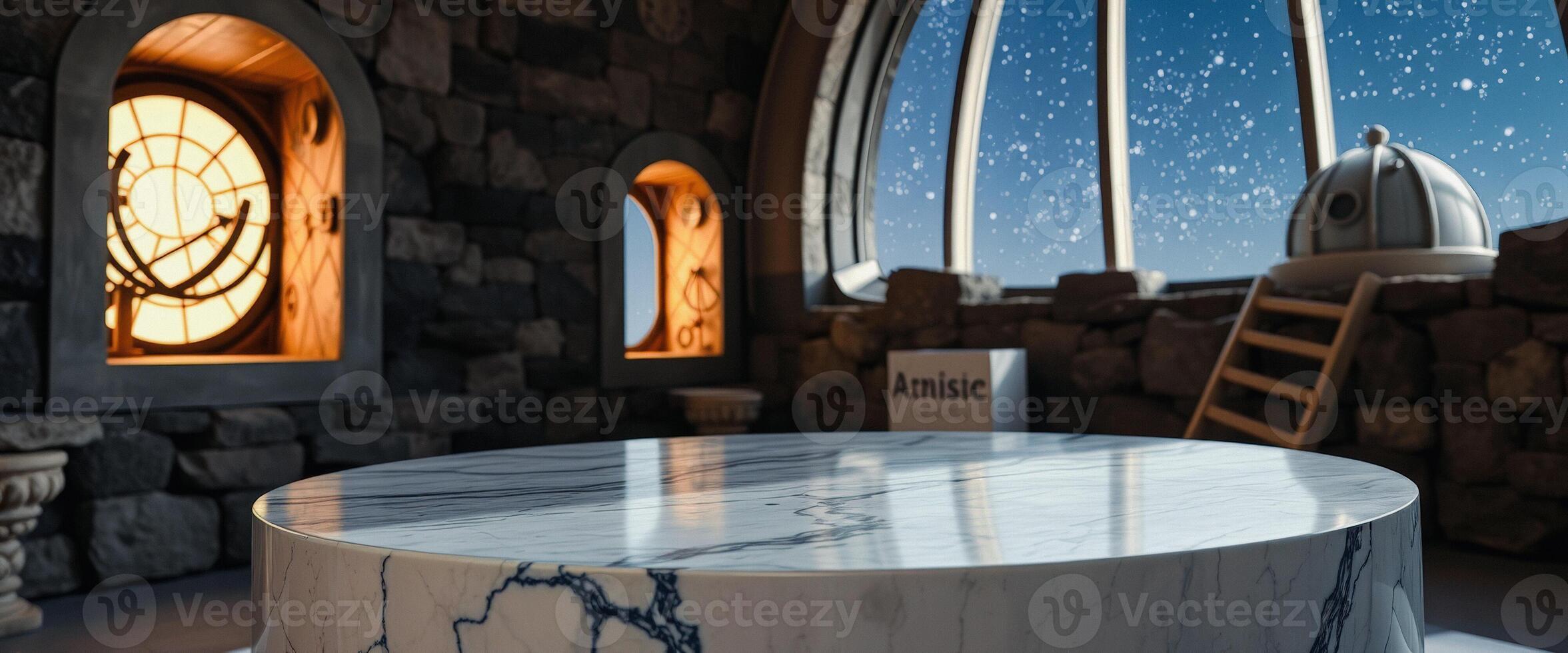 Marble Table with Starry Night View photo