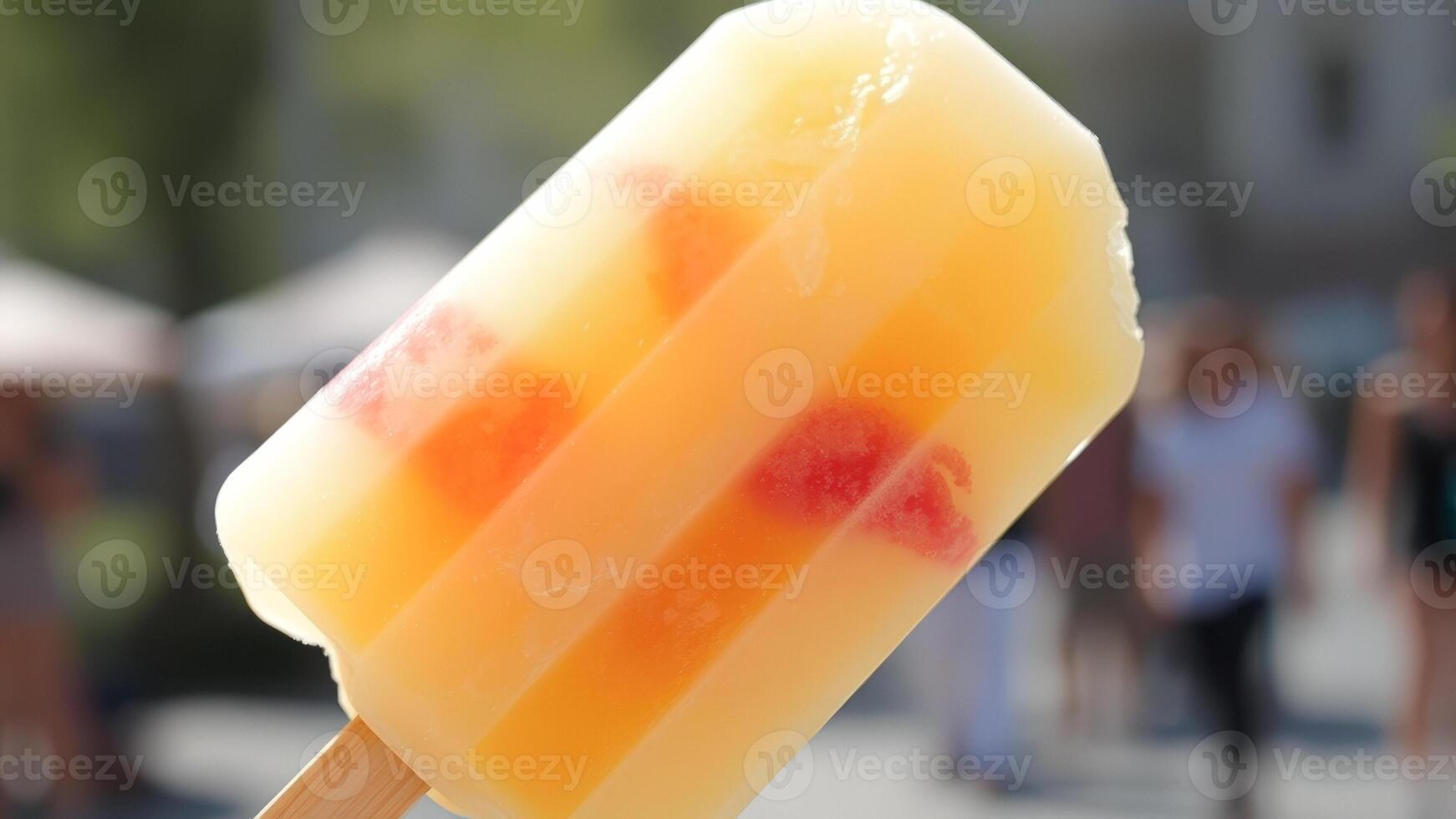 Close-up of a Popsicle with a Wooden Stick photo
