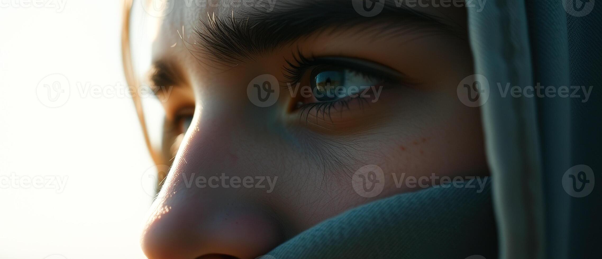 Close-up of a woman's eye with a soft focus on the background photo